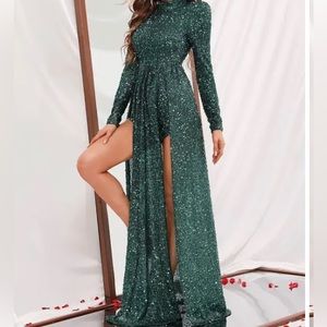 dark green sequin romper dress chic elegant holiday party festive sexy
